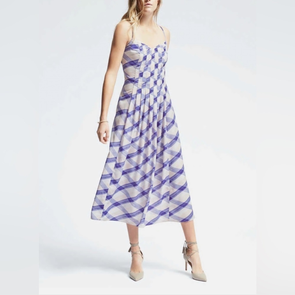 Banana Republic Lavender and White Striped Fit-and-Flare Midi Dress
